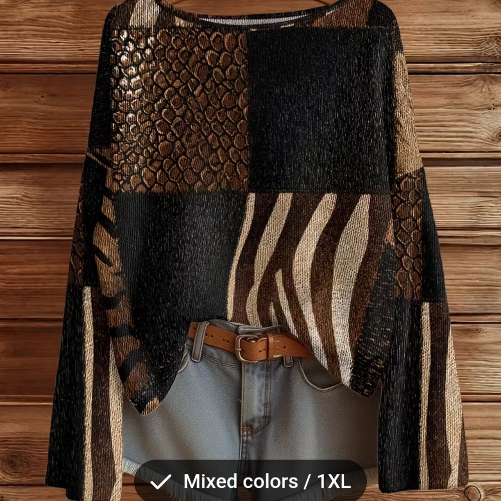 Animal Print Patchwork Sweater